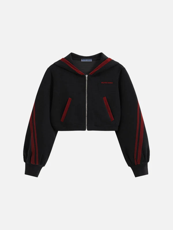 AELFRIC EDEN CROPPED CONTRAST STRIPE ZIP UP HOODIE-Gold Mountain