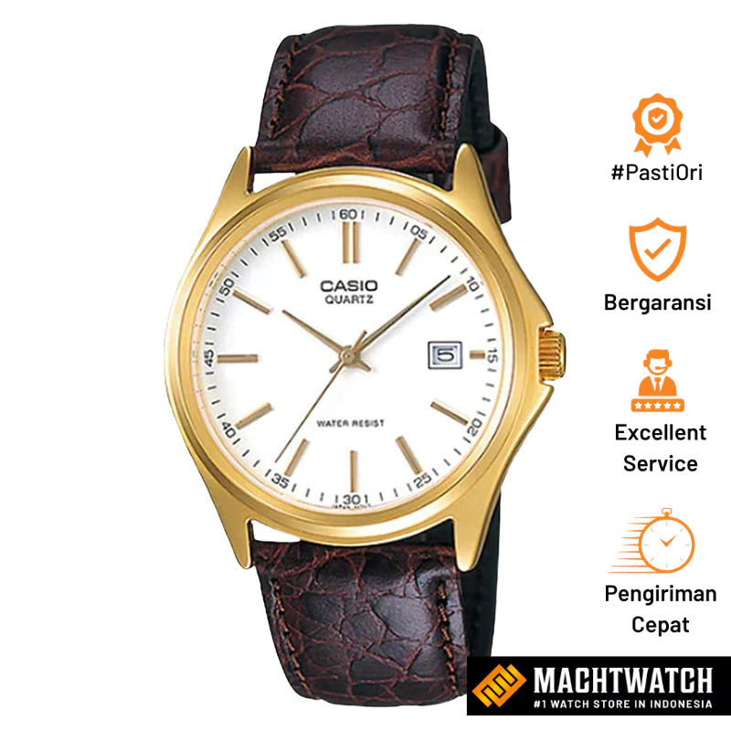 Jam Tangan Pria Casio Standard MTP-1183Q-7ADF MTP1183 MTP-1183Q Brown Leather Band-GOLD MOUNTAIN