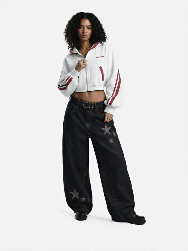 AELFRIC EDEN CROPPED CONTRAST STRIPE ZIP UP HOODIE-Gold Mountain