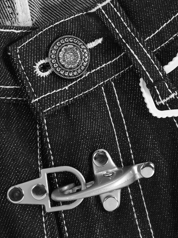 AELFRIC EDEN METAL BUTTON RAW BAGGY BARREL JEANS-Gold Mountain