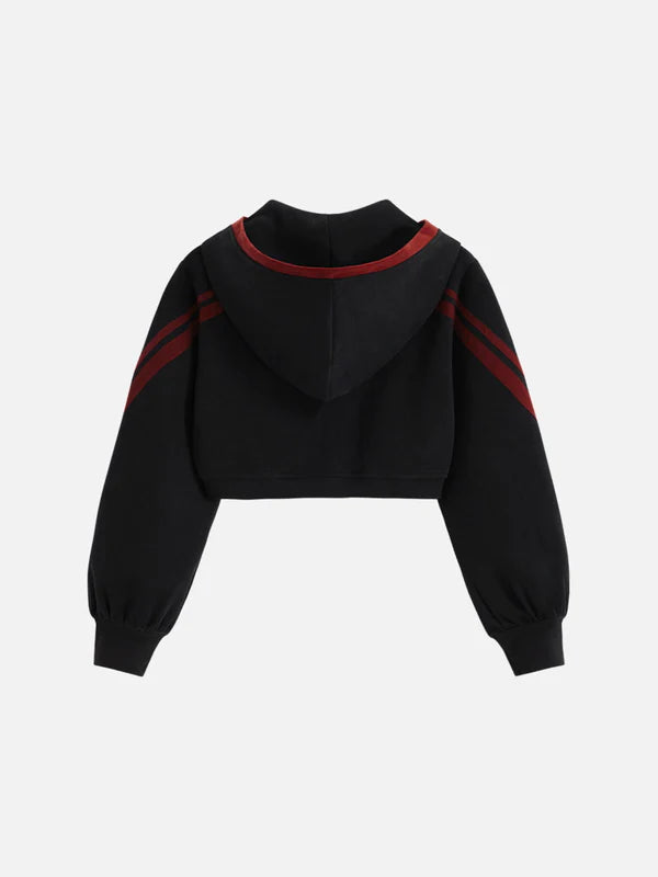 AELFRIC EDEN CROPPED CONTRAST STRIPE ZIP UP HOODIE-Gold Mountain