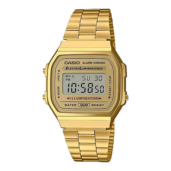 Casio General Vintage A168WG-9W Jam Tangan Unisex Digital Stainless Steel Gold / Emas-GOLD MOUNTAIN