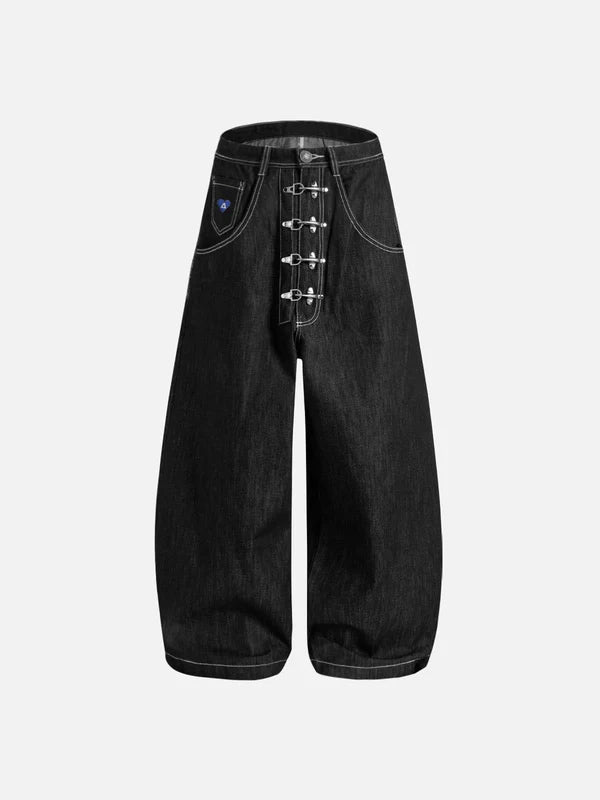 AELFRIC EDEN METAL BUTTON RAW BAGGY BARREL JEANS-Gold Mountain