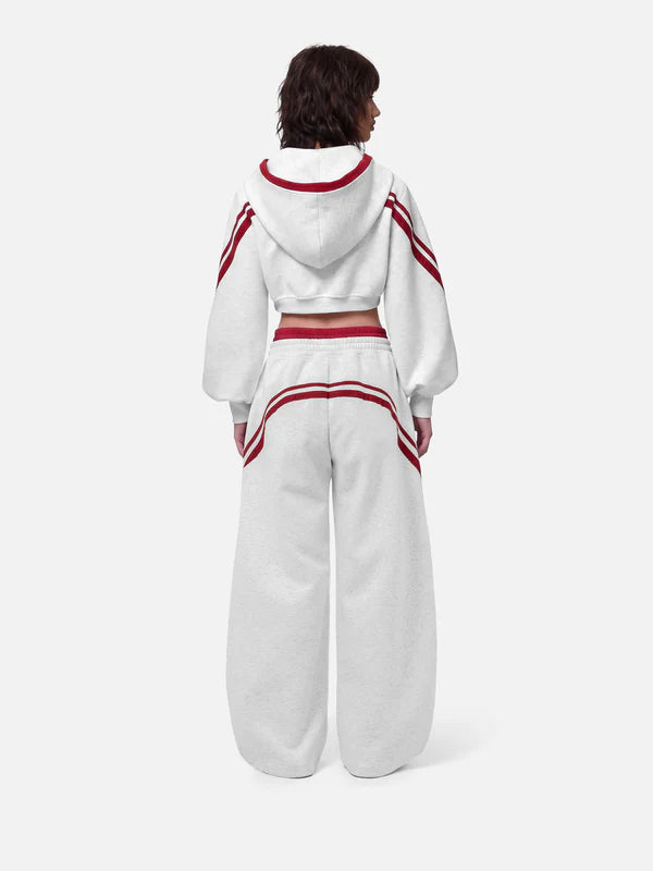 AELFRIC EDEN CROPPED CONTRAST STRIPE ZIP UP HOODIE-Gold Mountain