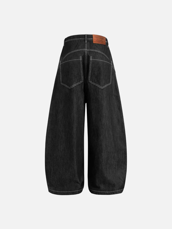 AELFRIC EDEN METAL BUTTON RAW BAGGY BARREL JEANS-Gold Mountain