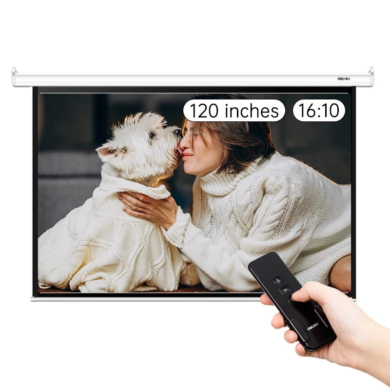Deli Automatic Screen Projector Layar Proyektor Otomatis 120 inci Remote Bisa Digantung-Gold Mountain