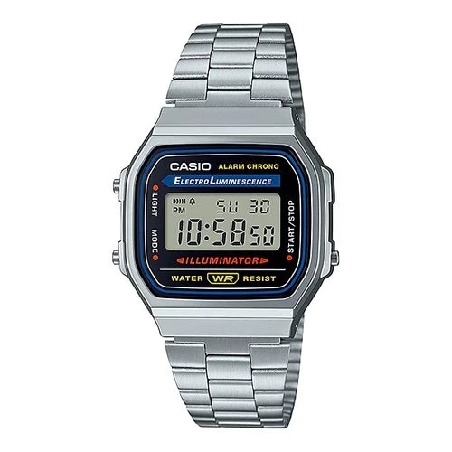 Casio General Vintage A168WA-1W Jam Tangan Unisex Digital Retro Stainless Steel Silver-Gold