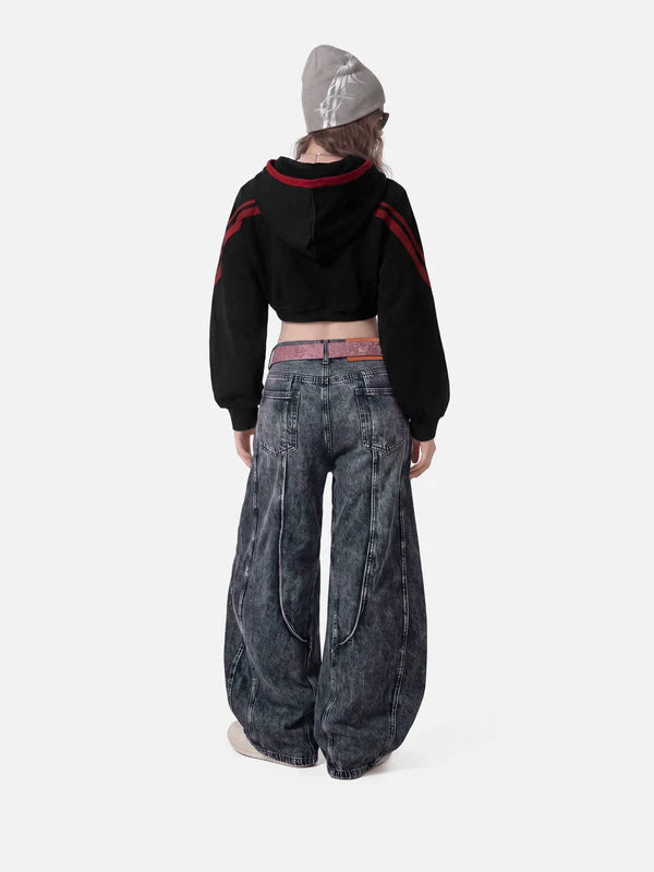 AELFRIC EDEN CROPPED CONTRAST STRIPE ZIP UP HOODIE-Gold Mountain