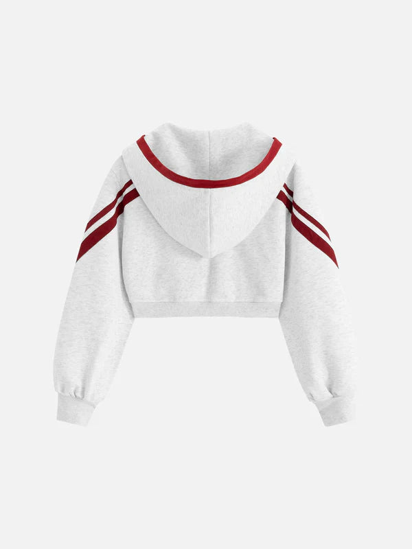 AELFRIC EDEN CROPPED CONTRAST STRIPE ZIP UP HOODIE-Gold Mountain