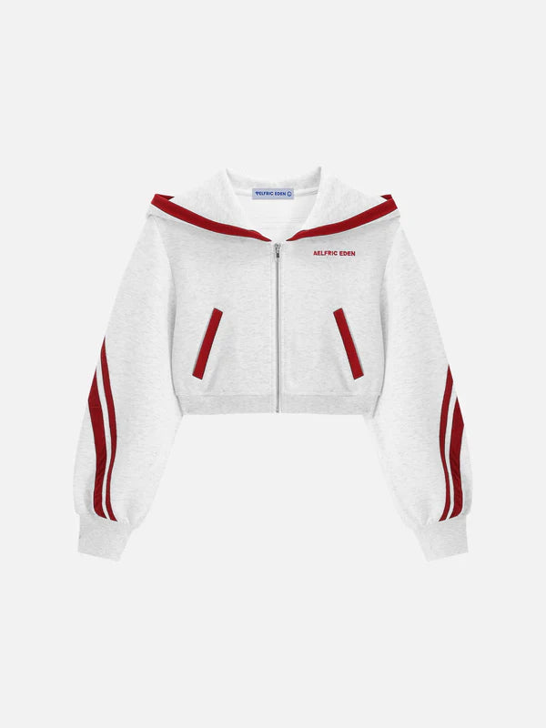 AELFRIC EDEN CROPPED CONTRAST STRIPE ZIP UP HOODIE-Gold Mountain