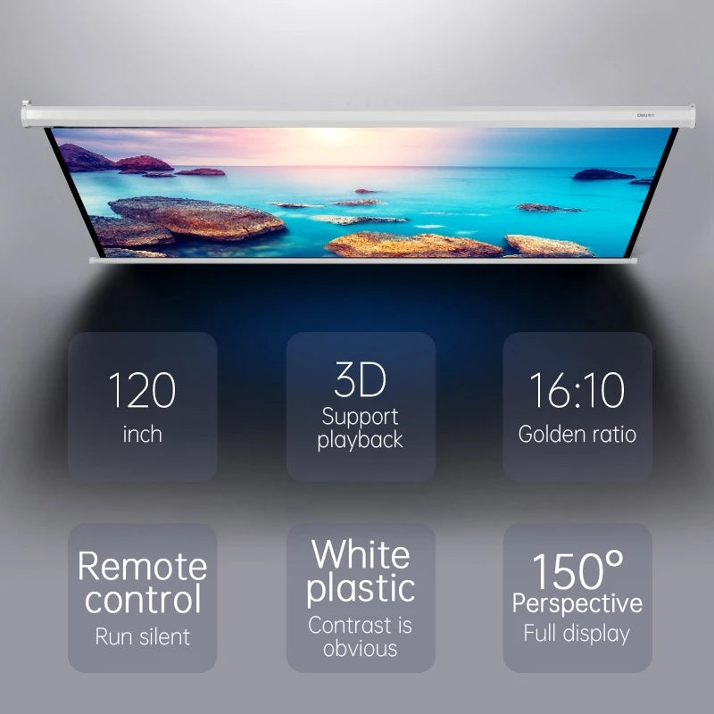 Deli Automatic Screen Projector Layar Proyektor Otomatis 120 inci Remote Bisa Digantung-Gold Mountain