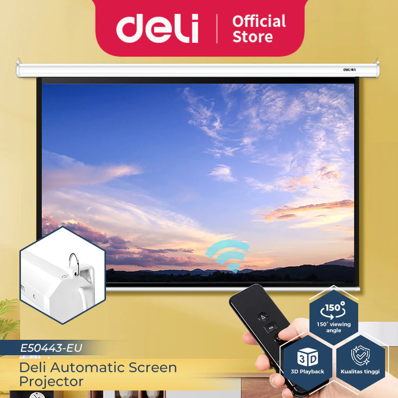 Deli Automatic Screen Projector Layar Proyektor Otomatis 120 inci Remote Bisa Digantung-Gold Mountain