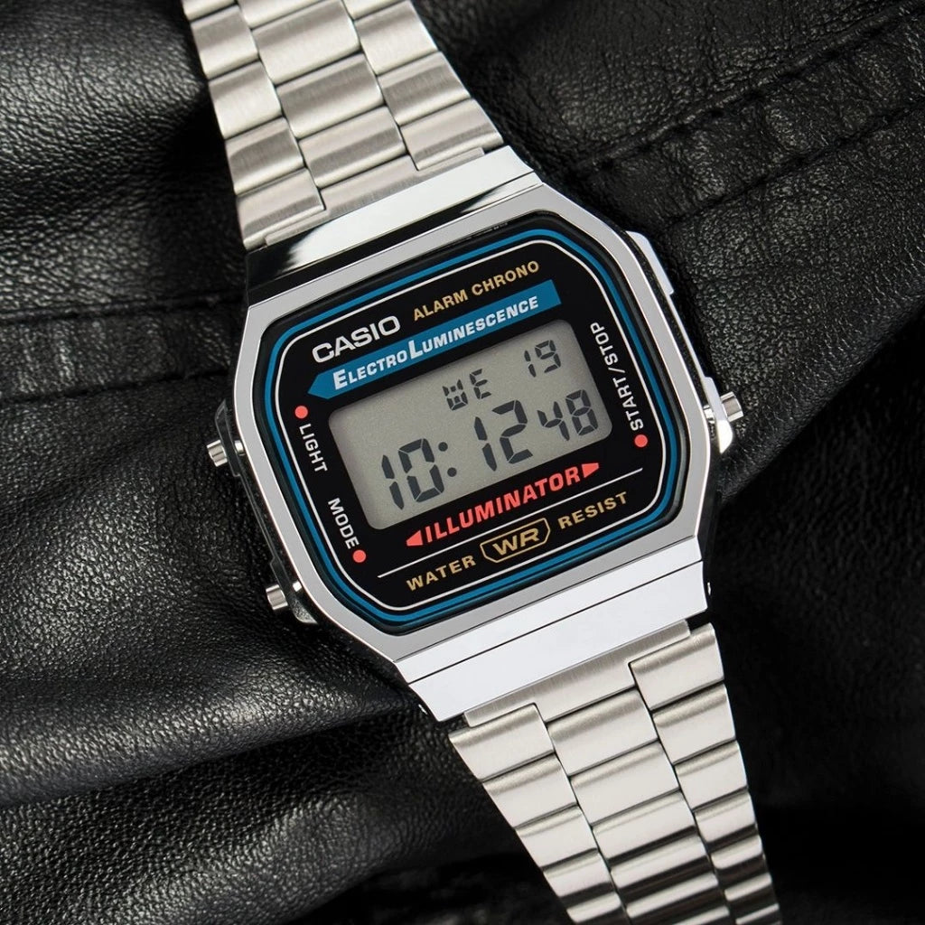 Casio General Vintage A168WA-1W Jam Tangan Unisex Digital Retro Stainless Steel Silver-Gold