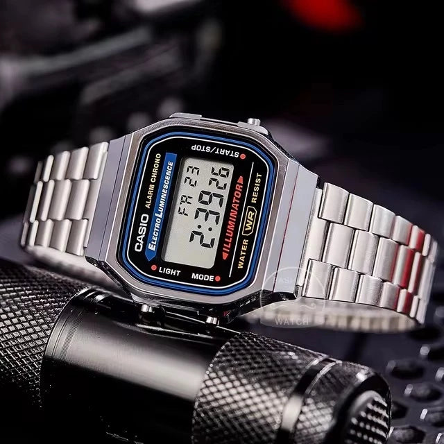 Casio General Vintage A168WA-1W Jam Tangan Unisex Digital Retro Stainless Steel Silver-Gold