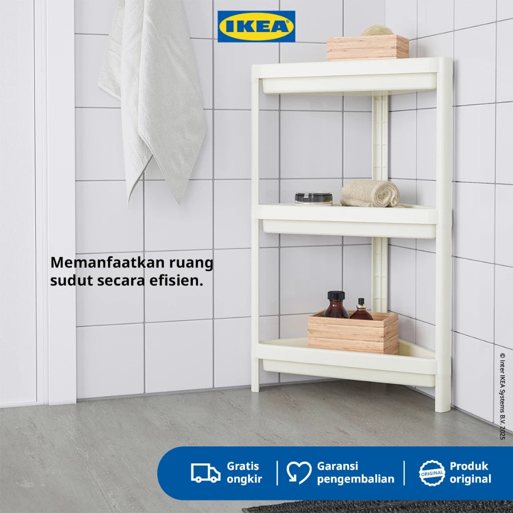 IKEA VESKEN Rak Sudut Kamar Mandi Putih Minimalis 33x33x71 cm-Gold Mountain