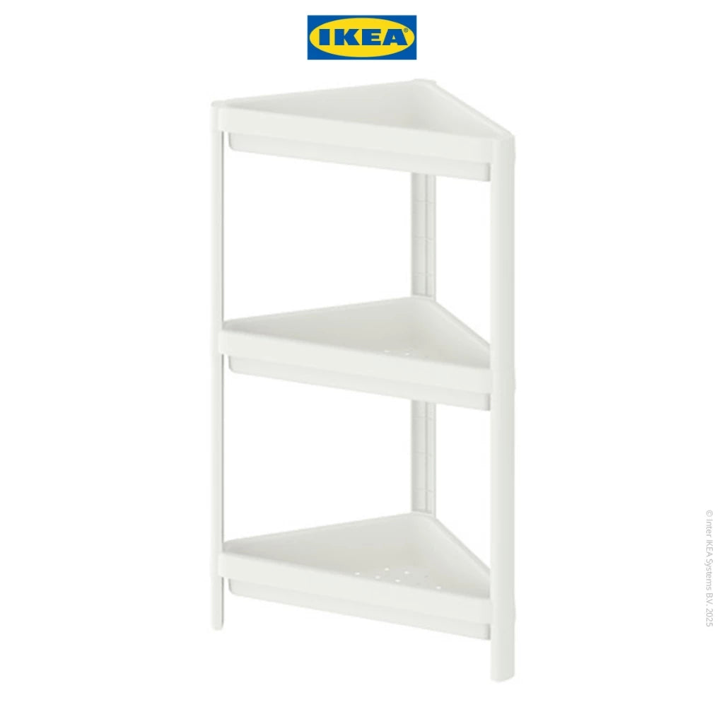 IKEA VESKEN Rak Sudut Kamar Mandi Putih Minimalis 33x33x71 cm-Gold Mountain