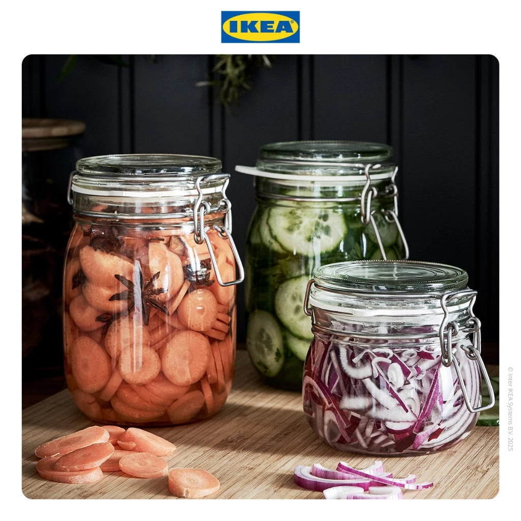 IKEA KORKEN Toples Kaca / Stoples Kaca dengan Penutup Bening Berbagai Ukuran 0.5L 1L 1.8L 2L-Gold Mountain