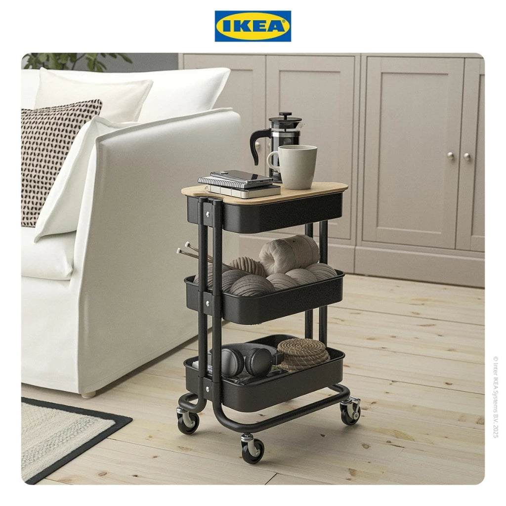 IKEA RASKOG Troli Dapur dengan 3 Rak Serbaguna 28x38x61cm-Gold Mountain