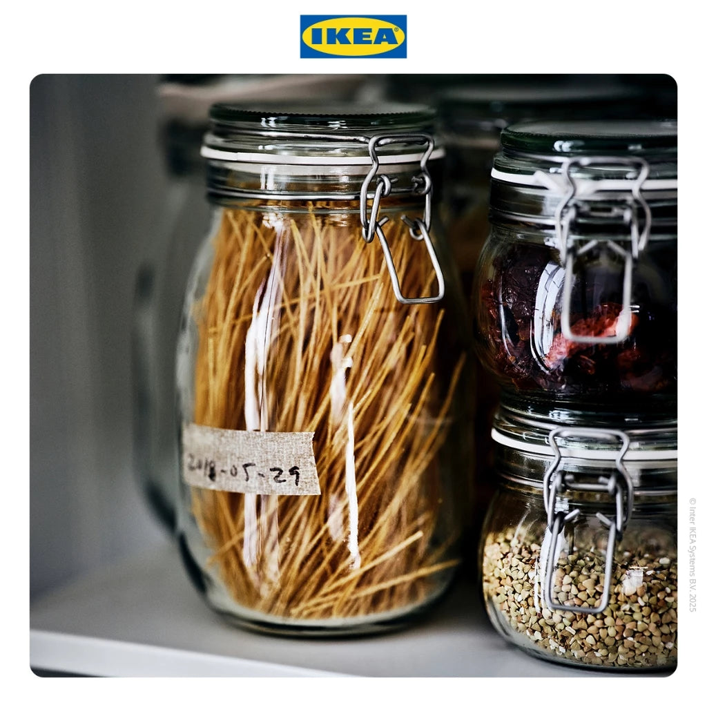 IKEA KORKEN Toples Kaca / Stoples Kaca dengan Penutup Bening Berbagai Ukuran 0.5L 1L 1.8L 2L-Gold Mountain