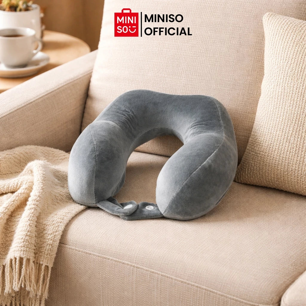 MINISO Memory Foam U Shaped Pillow Bantal Leher Travel Nyaman Empuk Serbaguna-Gold Mountain