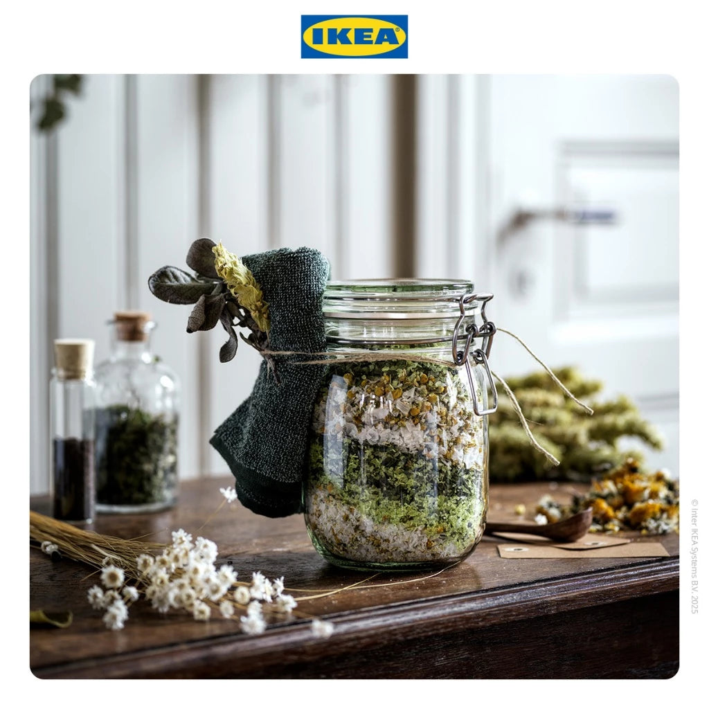 IKEA KORKEN Toples Kaca / Stoples Kaca dengan Penutup Bening Berbagai Ukuran 0.5L 1L 1.8L 2L-Gold Mountain