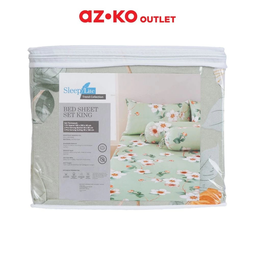 Sleeplite 180X200 Set 5 Pcs Seprai King Microfiber Flower Aya Sprei Motif Seprai Aesthetic Seprei Sheet Set Bed -Gold Mountain
