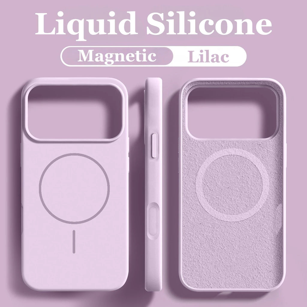 Casing Ponsel Magnetik Silikon Cair untuk 14 15 16 17 Pro Max Casing Lembut - Gold Mountain