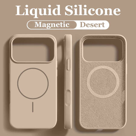Casing Ponsel Magnetik Silikon Cair untuk 14 15 16 17 Pro Max Casing Lembut - Gold Mountain
