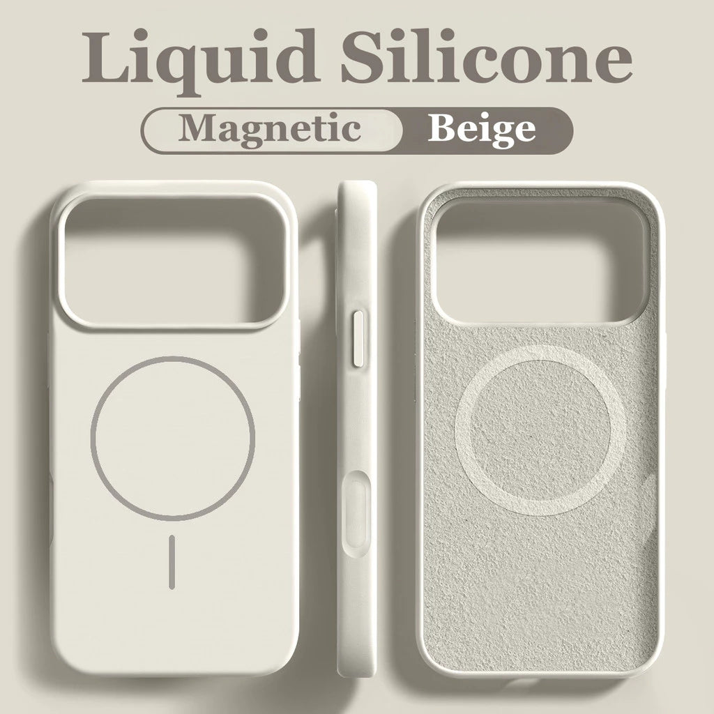 Casing Ponsel Magnetik Silikon Cair untuk 14 15 16 17 Pro Max Casing Lembut - Gold Mountain