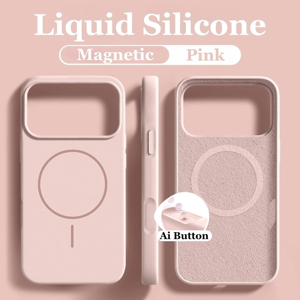 Casing Ponsel Magnetik Silikon Cair untuk 14 15 16 17 Pro Max Casing Lembut - Gold Mountain