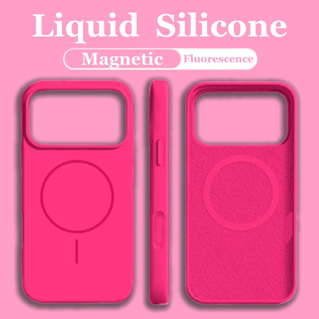 Casing Ponsel Magnetik Silikon Cair untuk 14 15 16 17 Pro Max Casing Lembut - Gold Mountain