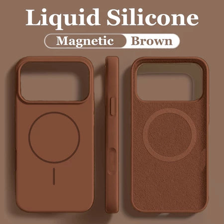 Casing Ponsel Magnetik Silikon Cair untuk 14 15 16 17 Pro Max Casing Lembut - Gold Mountain