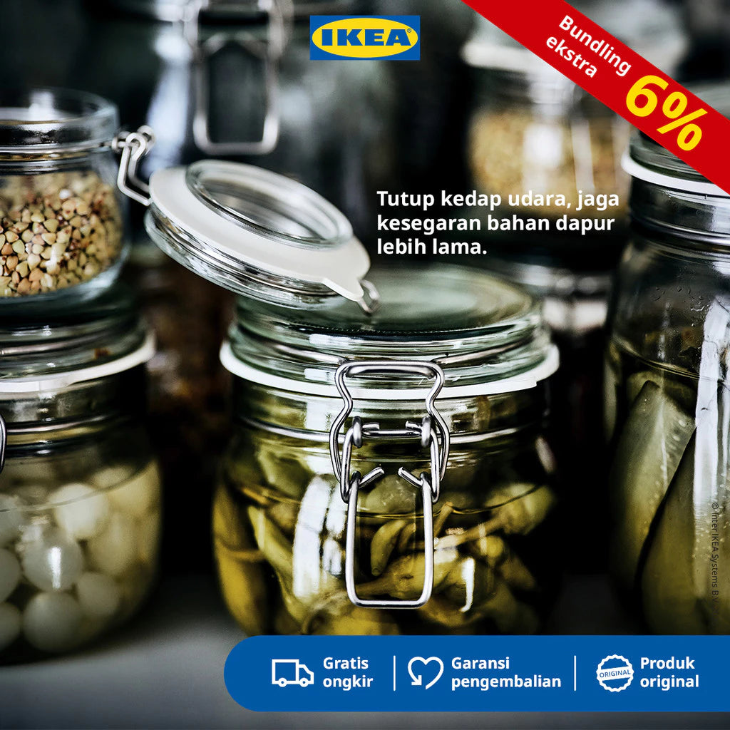IKEA KORKEN Toples Kaca / Stoples Kaca dengan Penutup Bening Berbagai Ukuran 0.5L 1L 1.8L 2L-Gold Mountain