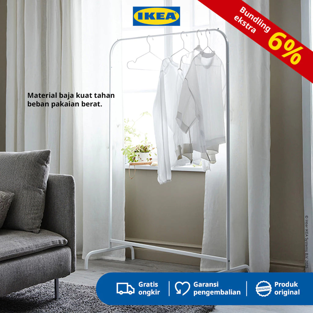 IKEA MULIG Stand Gantungan Pakaian Putih 99x152 cm Bahan Baja-Gold Mountain